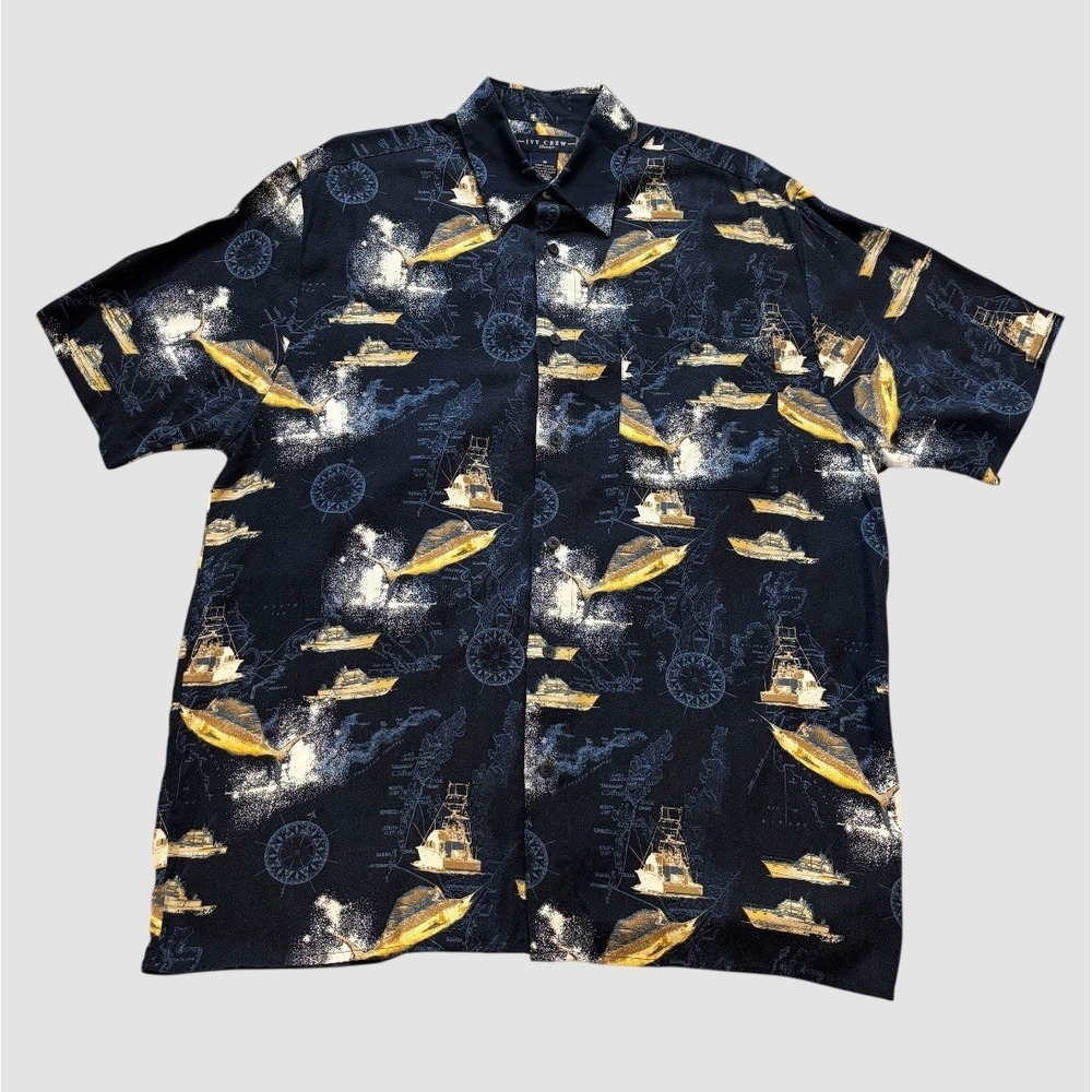 Ivy Crew Classics Men's‎ Medium Hawaiian Shirt Sport Fishing Deep Sea Fishing